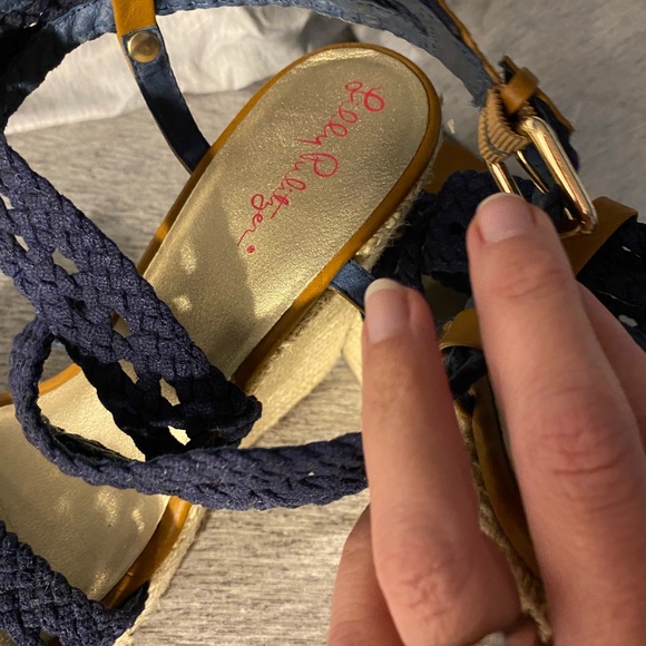 Lilly Pulitzer crocheted wrap heels wedges sandals navy 8.5 - Picture 2 of 6